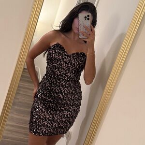 Mystic Strapless Dress in Black and Pink